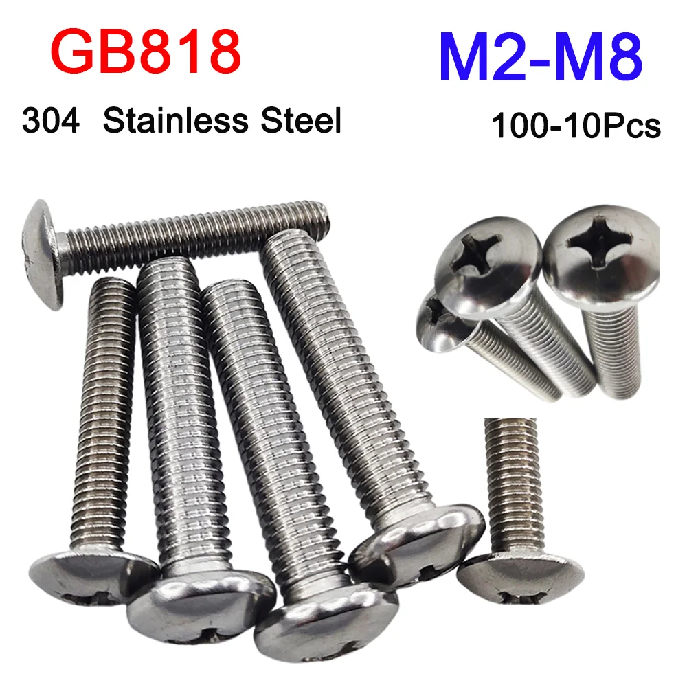 10-100Pcs M2 M2.5 M3 M4 M5 M6 M8 DIN7985 GB818 304 Stainless Steel Cross Recessed Pan Head Screw Phillips TV Computer Bolts ﻿ ﻿