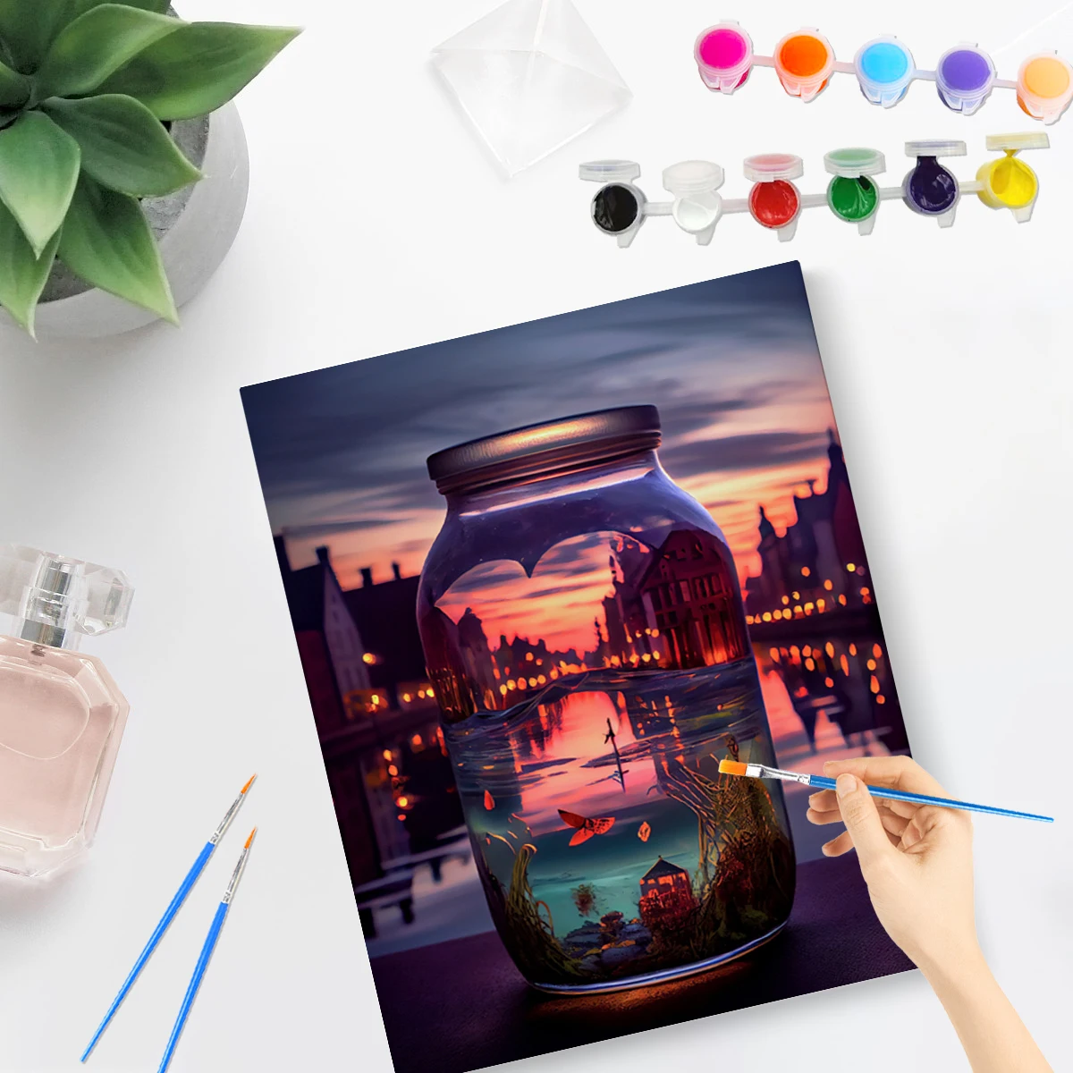 PhotoCustom Acrylic Diy Painting By Numbers World In A Bottle Kits With Frame Coloring By Numbers Art For Diy Gift