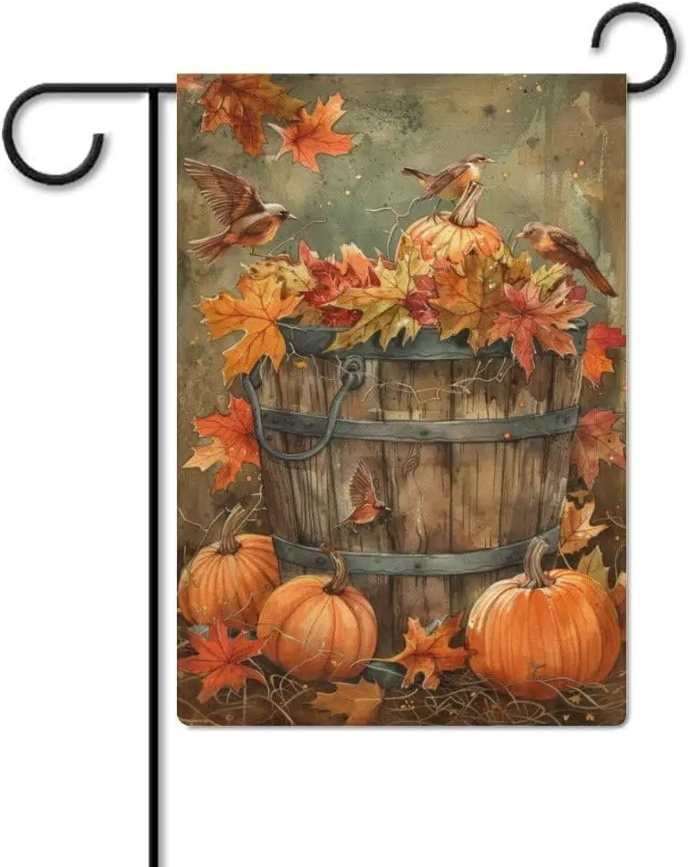 Fall Welcome 2 Garden Flag 12x18 Inch Double Sided for Outside Small Burlap Yard Flag, style