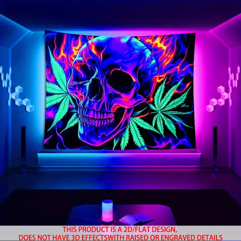VIKAMA-tapiz de hojas de cannabis con calavera psicodélica, Fiesta Temática, Festival de Música, decoración de pared personalizada para dormitorio