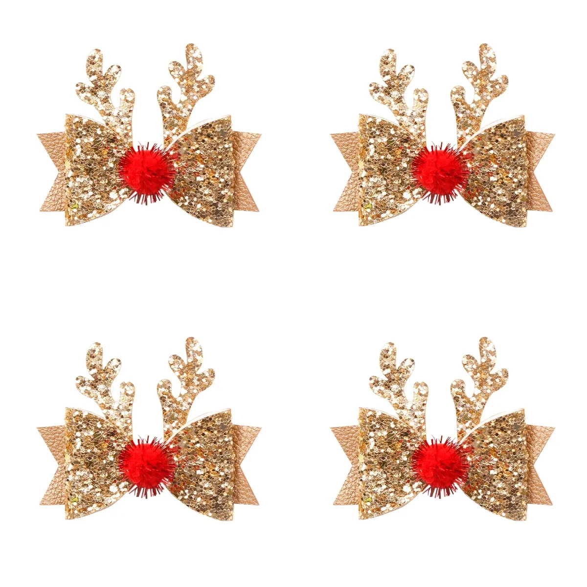 

Four Piece Set of Children's Christmas Corner Hair Clips Headware Kids Hair Accessories Cute Glitter Bow Perfect Gift Hairpin