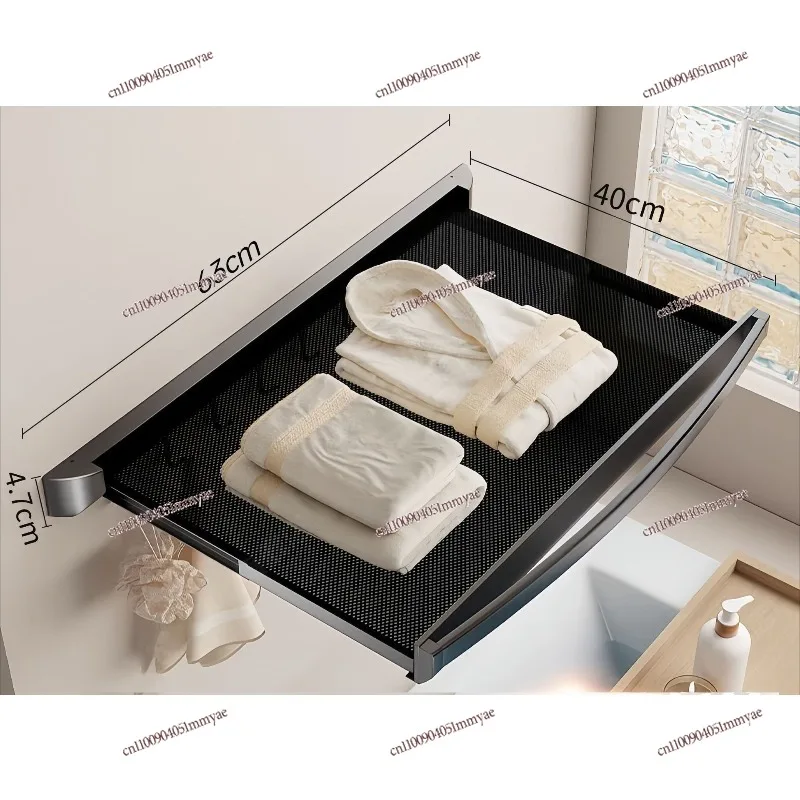 Foldable Telescopic Bathroom Shelf ，Wall Mounted No Drill Towel Rack ，Bathroom Clothes Storage Organizer
