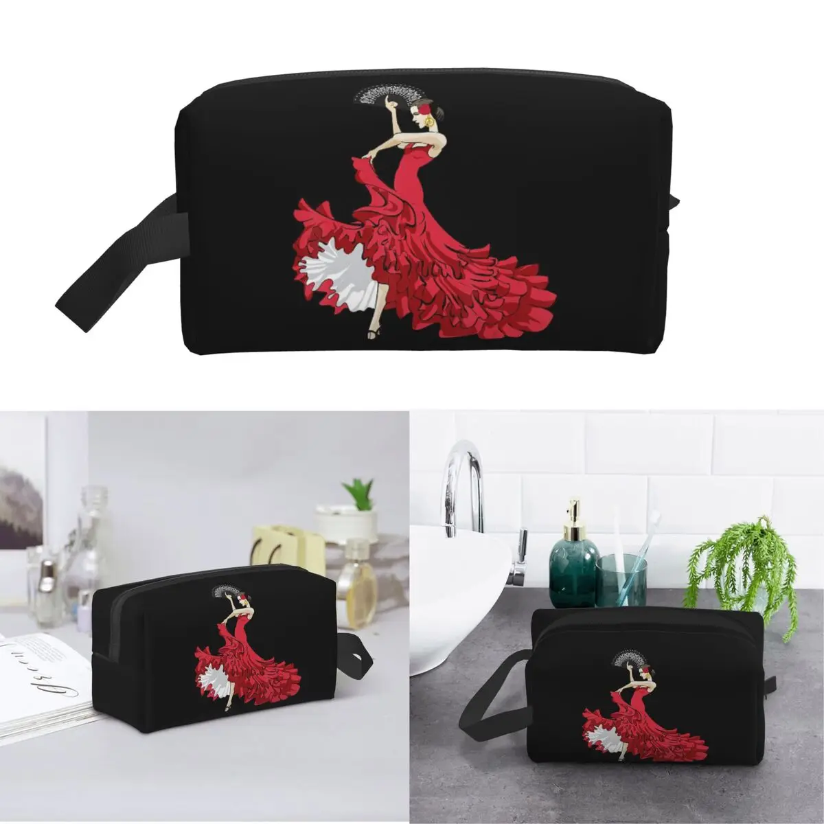 Flamenco Dancer Spain Makeup Bag Cosmetic Organizer Storage Dopp Kit Toiletry Cosmetic Bag for Women Beauty Travel Pencil Case