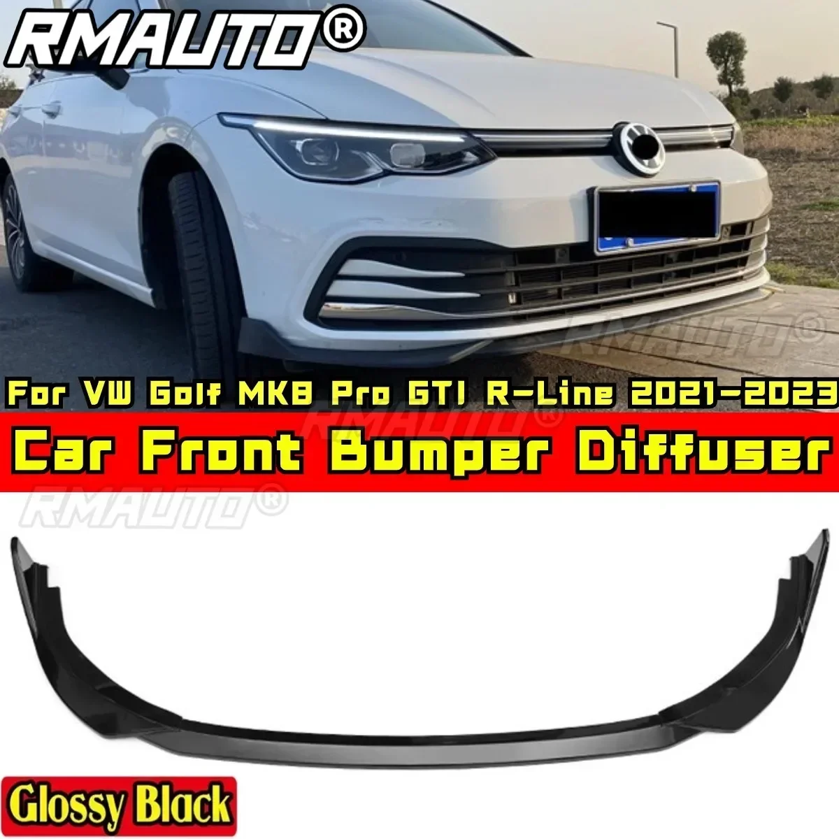 For Golf MK8 Pro GTI R-Line Body Kit Front Bumper Spoiler Glossy Black For VW Golf MK8 Pro GTI R-Line 2021-2023 Car Accessories