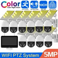 5MP Solar Wifi PTZ Security Camera System 10CH NVR Kit with 12.5\