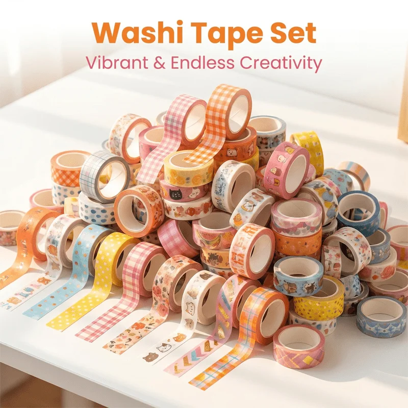 Aesthetic Washi Tape Set Random Patterns Optional 20/30/50 Rolls No Residue Masking Tape for Journal Scrapbook Planner Gift Wrap