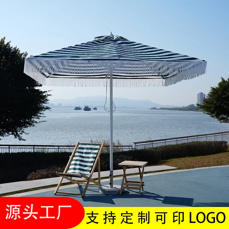Customized parasols stall commercial wind-resistant outdoor courtyard rooftop large sun umbrella seaside beach middle column Rom