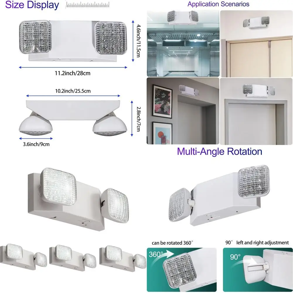 

Battery-Backed LED Emergency Lighting Fixtures, Adjustable, UL 924 Certified, Hardwired Exit Signs, 4-Pack White