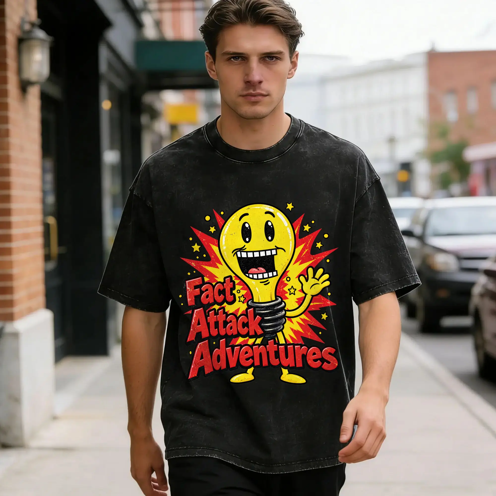 Light Bulb Fact Attack Adventures  T-Shirts Men  Novelty Pure Cotton Tees O Neck Short Sleeve T Shirt Plus Size Clothes