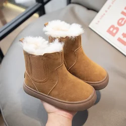 Girls' Snow Boots for Boys 2023 Winter New Children's Chelsea Boots for Girls Simple Britain Style Non-slip Platform Round-toe