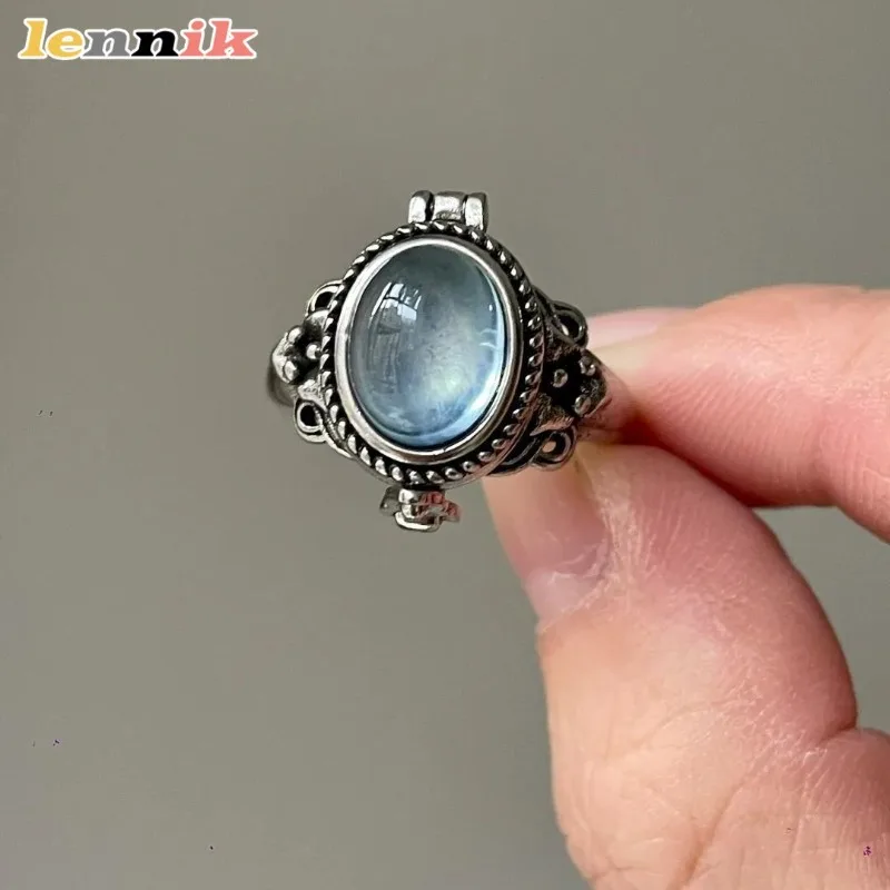 2025 Personalized Light Luxury Light Blue Crystal Pinky Ring, Niche Unique Open Design, European Retro High-end Ring for Women