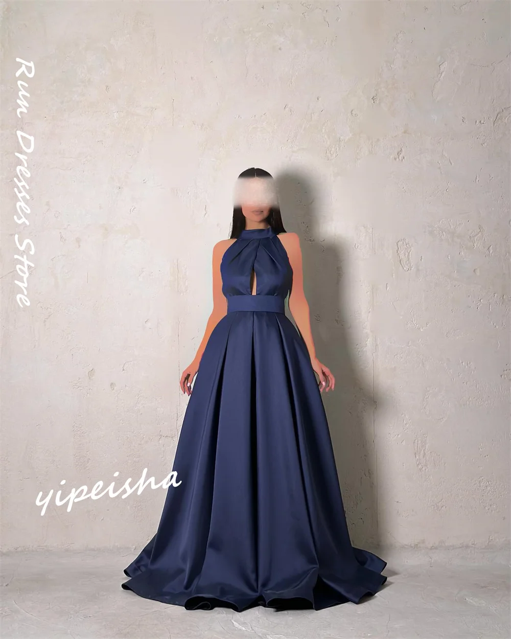 Yipeisha personalizado para graduación, vestidos de quinceañera acampanados con cuello Halter a juego, vestido drapeado largo de Año Nuevo para mujer, vestido azul