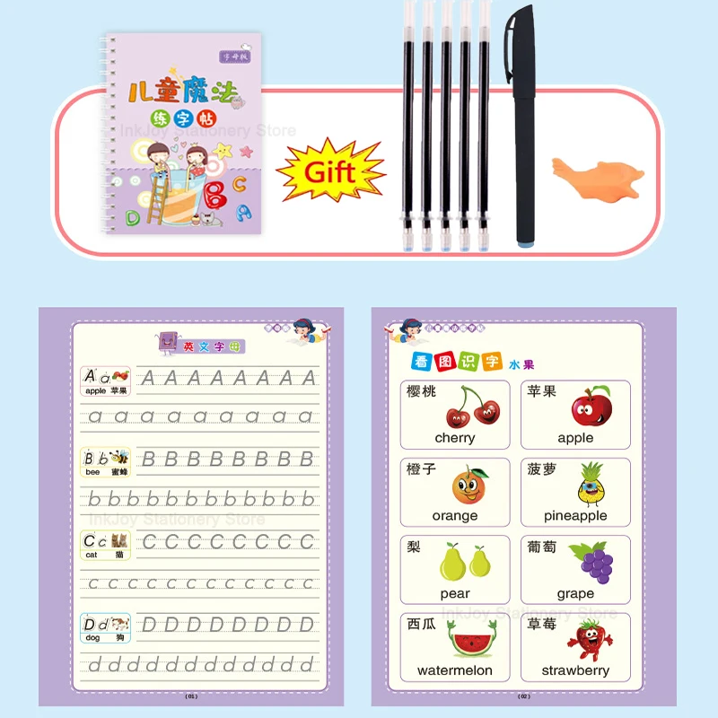 New Magic Writing Book in  English Calligraphy Notebook Montessori Kids Reusable Educational Calligraphic Letter Practice Toy