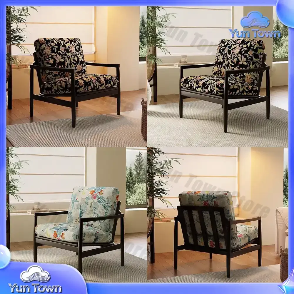 Solid Wood Single Sofa Chair for Small Space Vintage Style Living Room Bedroom Lounge Chair for Scandinavian Minimalist