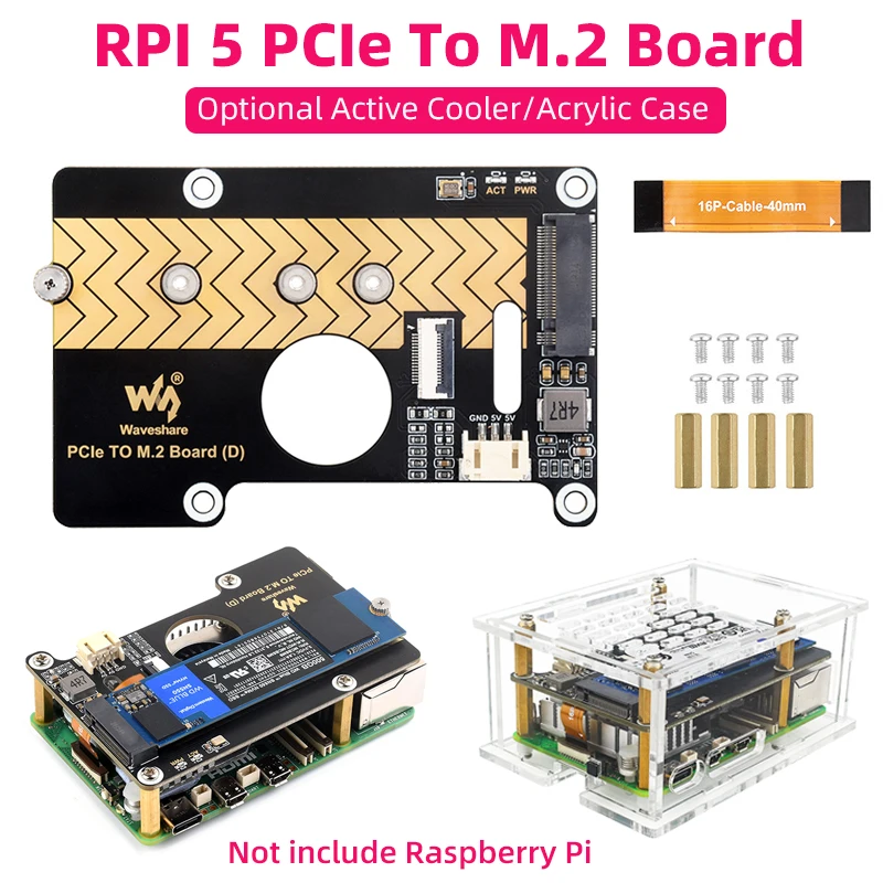 Raspberry Pi 5 PCIe To M.2 Adapter Board (D) NVMe M.2 SSD 2280 / 2260 / 2242 / 2230 Size Gen2 Gen3 Support for RPi 5