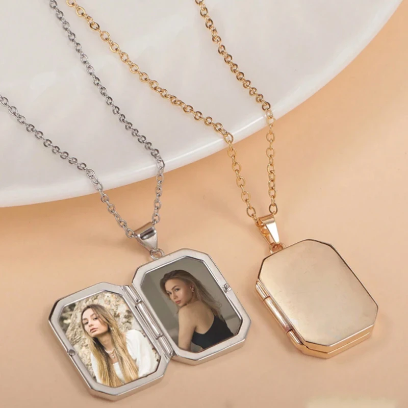 

Customize Photo Necklace With 2 Pictures Inside personalized Polygon Pendant Necklace Pet Memorial Birthday Gifts For Men Women