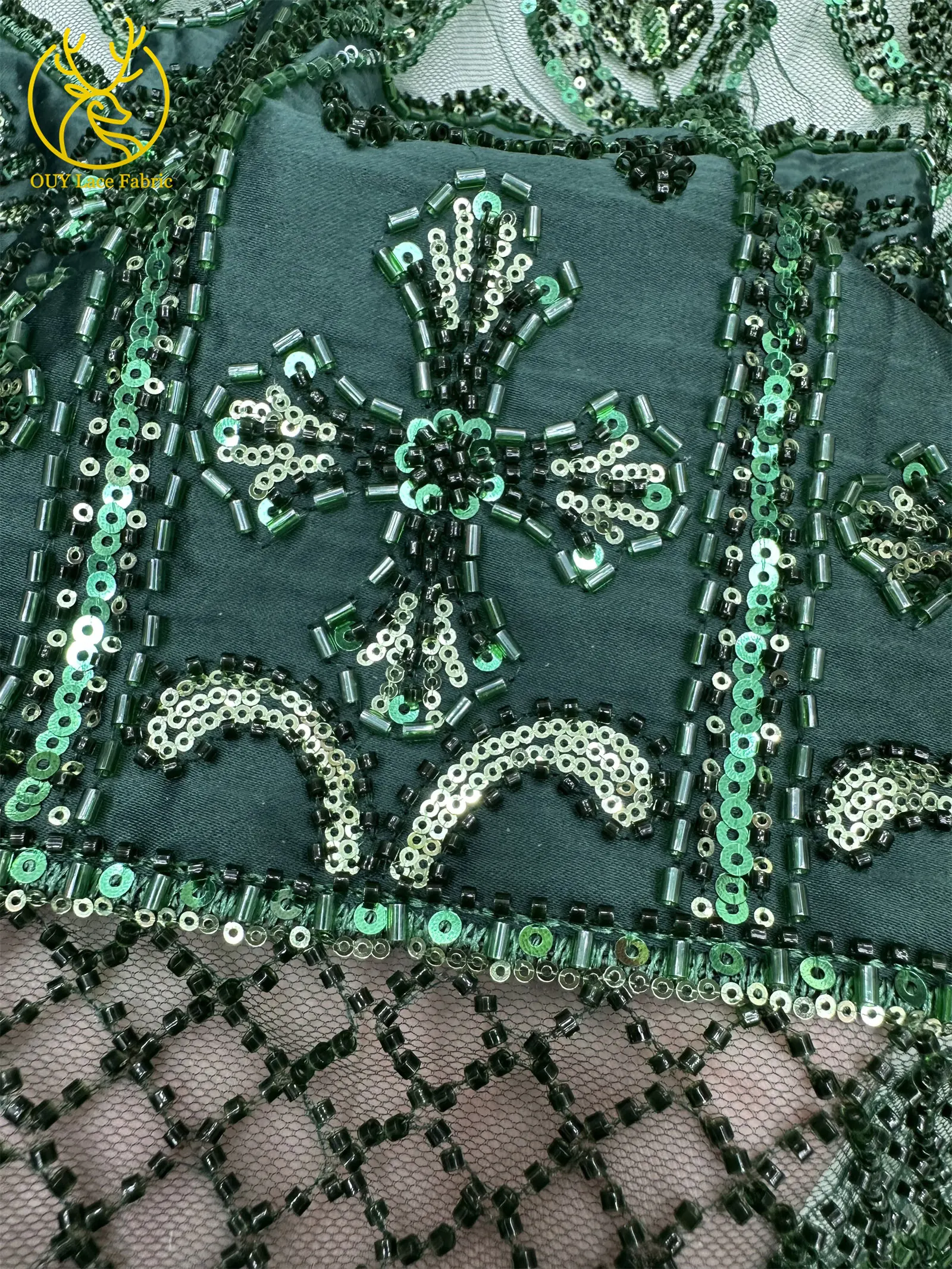 Luxuriöser französischer Pailletten-Spitzenstoff 2026 – Hochwertiger afrikanischer Perlen-Spitzenstoff, nigerianischer bestickter Stoff für Partykleider, 5 Yards – Detail 11