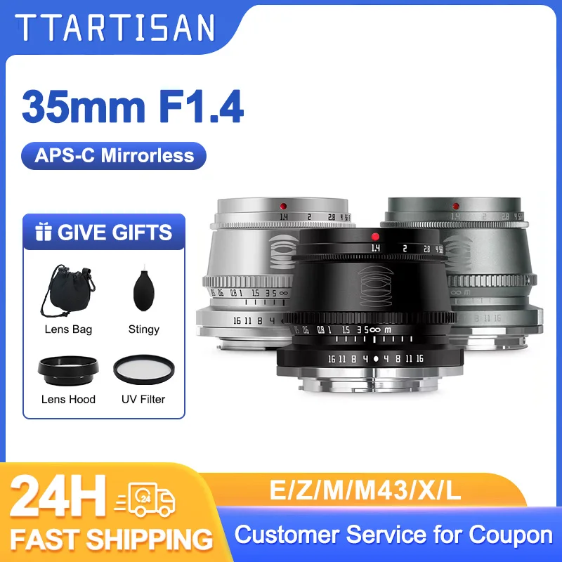 TTArtisan 35mm F1.4 APS-C Manual Focus Lens for Sony E Fujifilm M4/3 A6400 XT4 XT5 XT30 NIKON Z50 Canon R L Fuji X ZFC ZVE10 R8