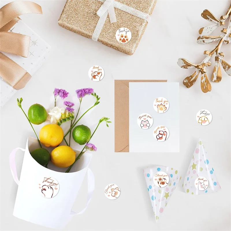 500 Stuks Schattige Kat Klauwen Papieren Etiketten Dank U Sticker Afdichting Diy Decoratie Scrapbooking Briefpapier Hand Boekhouding Benodigdheden