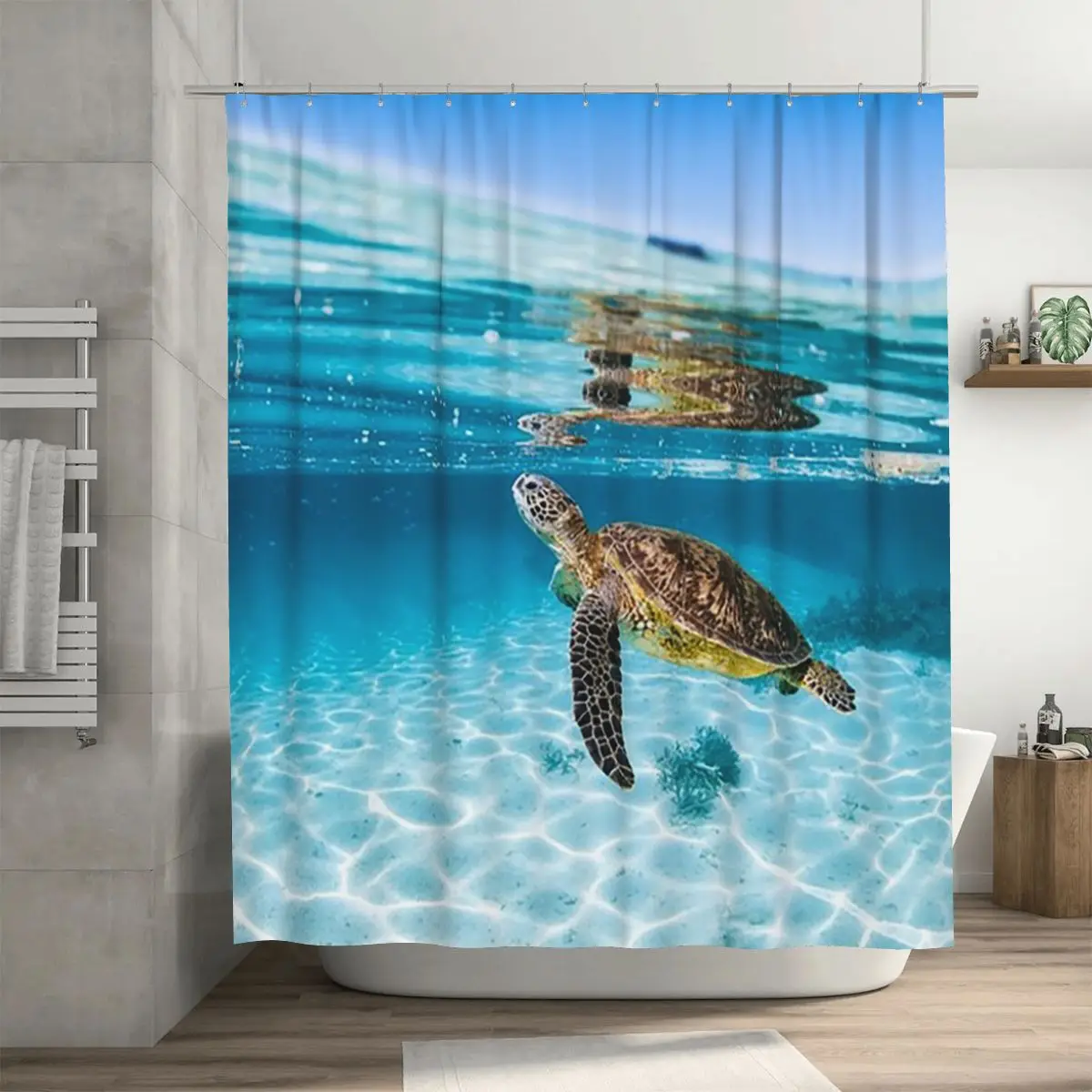 

Green Sea Turtle Shower Curtain Bathroom Polyester Waterproof Bath Curtains with Hooks