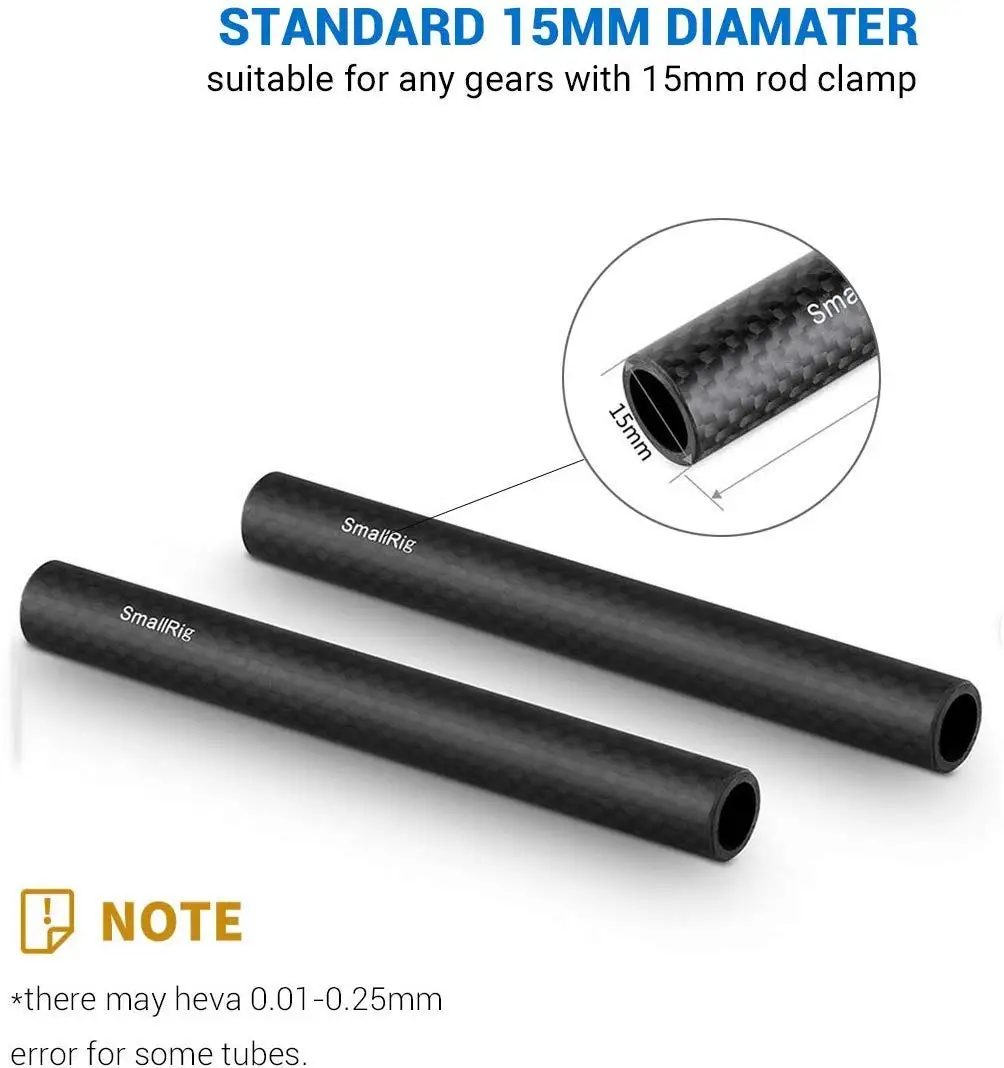 SmallRig-varilla de fibra de carbono de 15mm, sistema de soporte de varilla de 15mm (sin rosca), 6 "de largo, paquete de un par-1872