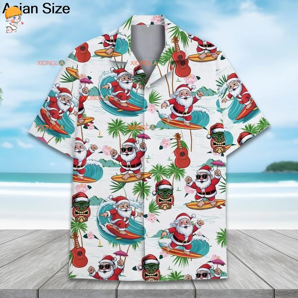 Nieuwe Kerstkleding Heren Strandshirt Korte Mouw Tops 3D Kerstman Grafische Mannelijke En Vrouwen Hip Hop Hawaiiaanse Zomer Tee ‌