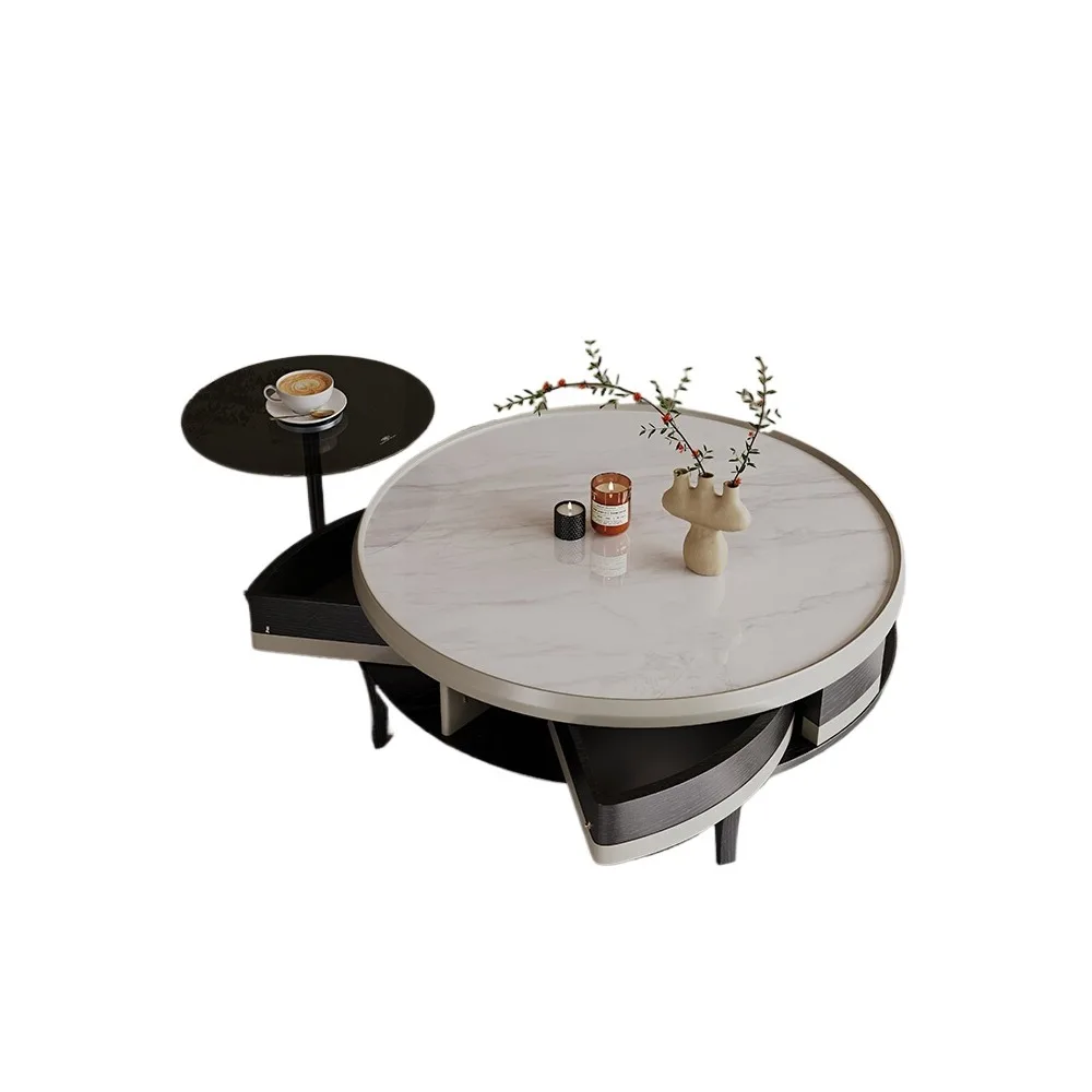 

Creative double draw round coffee table living room modern simple solid wood coffee table