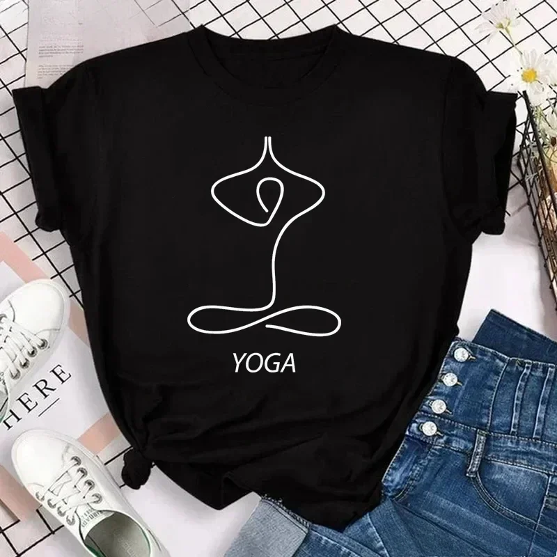 Plus Size Watercolor Breathe Chakra Symbols Yoga Print Tshirt Women Bird Om Aum Jade Buddha Meditation Tie Die T Shirt Femme Top view 4
