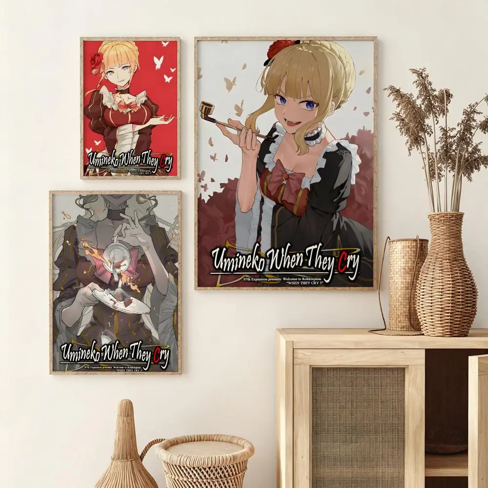 Game U-Umineko When They Cry Poster Wall Stickers HD Painting Self Adhesive Art Decals for Living Room Home Bedroom Decor