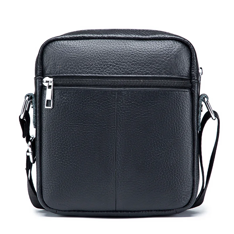 Bolso de hombro informal para hombre, bandolera de cuero genuino con cremallera para Ipad de 8 pulgadas, de negocios, sólido, de viaje