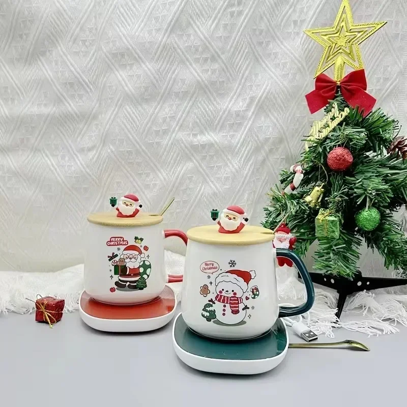 2024 New High-quality Constant Temperature Christmas Gift Warm Cup Warm Milk Coffee Cup Santa Claus Ceramic Mug Gift Box