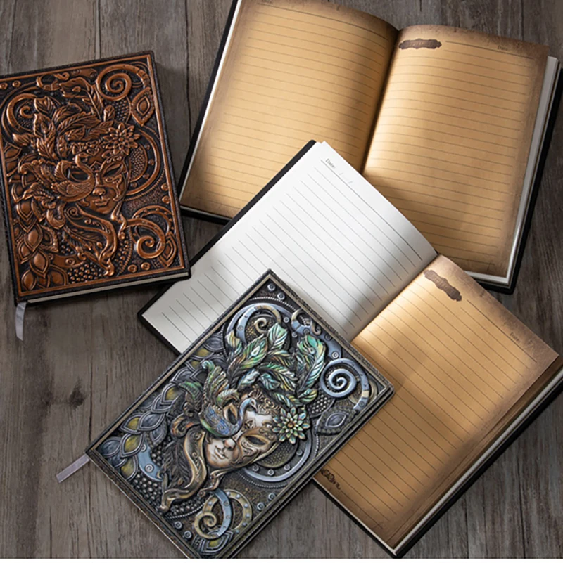 1Pcs Creative Retro 3D Relief A5 Notebook Journal Embossed Writing Notebook Handmade Leather Cover Diary Gift Office Supplies