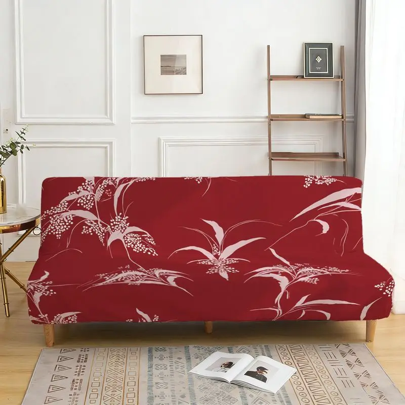 1pc Elastic sofa bed cover,Elegant Red Bamboo Grass Floral Pattern Couch Cover for Home Decor