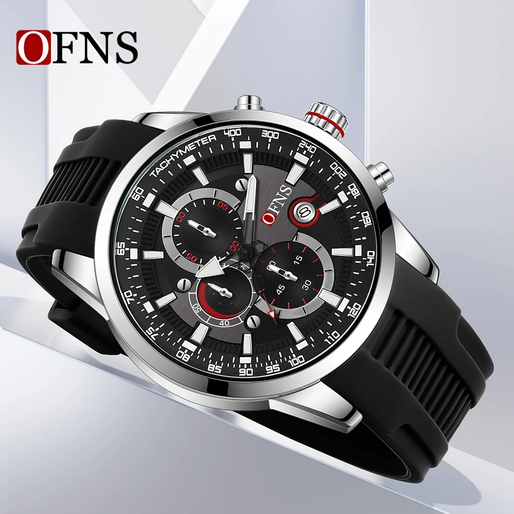 OFNS New 8024 Business Men's Quartz Watch Three Eye Six Needle Chronograph Waterproof night Light Calendar Men's Quartz Watch