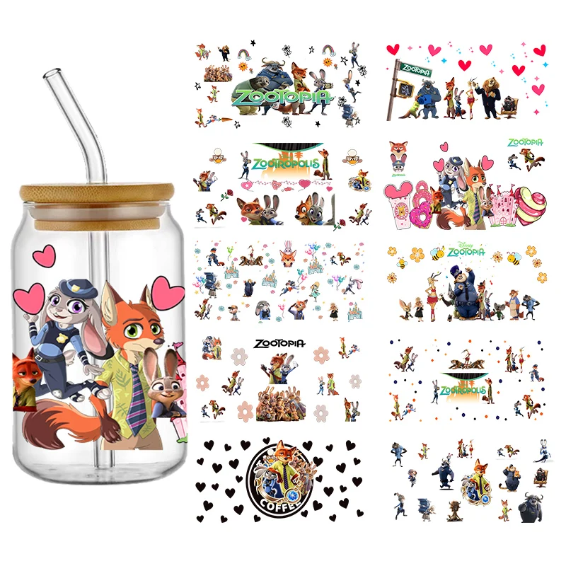 ملصق نقل زوتوبيا ديزني ، نمط كرتون ، أوف ، دي تي في ، مقاوم للماء ، ملصقات نقل لكأس زجاجي 16 أونصة ، ملصقات لف #1
