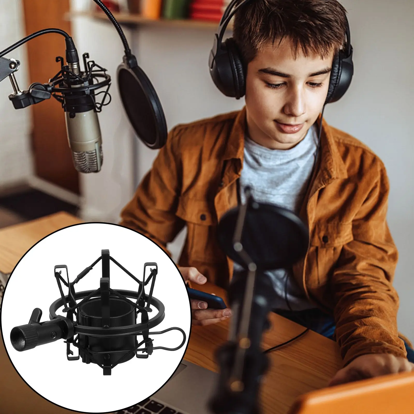 

Aluminum Alloy Microphone Shock Mount Stand Anti Holder 1.5cm Bracket Hole Universal Mic Adapter Round Base Live