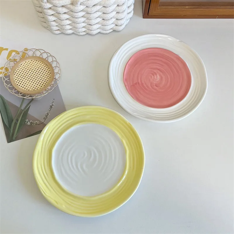 Macaron Coloured Dinner Plate Ceramic Afternoon Tea Dessert Cake Dish Western Food Plates 20cm Home Tableware