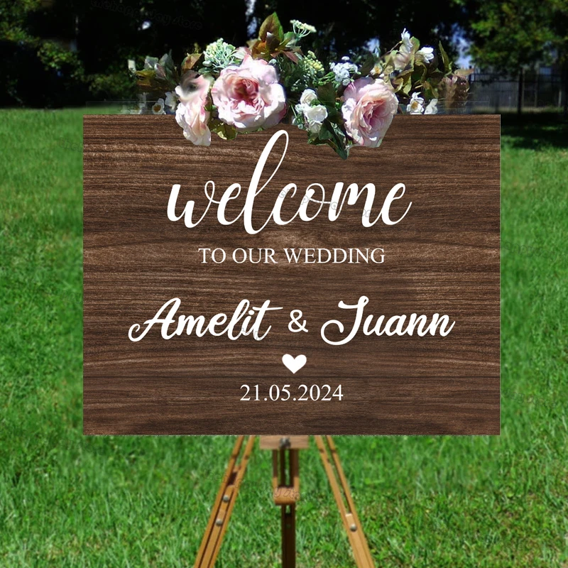 52x40cm Custom Wedding Welcome Sign Wooden Pattern KT board Welcome Sign Baby Shower Birthday Customized Party Signs Decorations