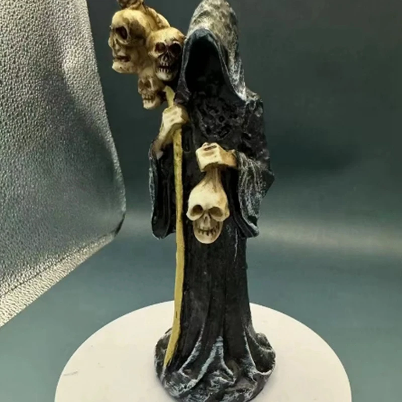 Holy Death Statue Standing Decorative Muerte Figurine Grim Reaper Holding Skull Statue Altar Halloween