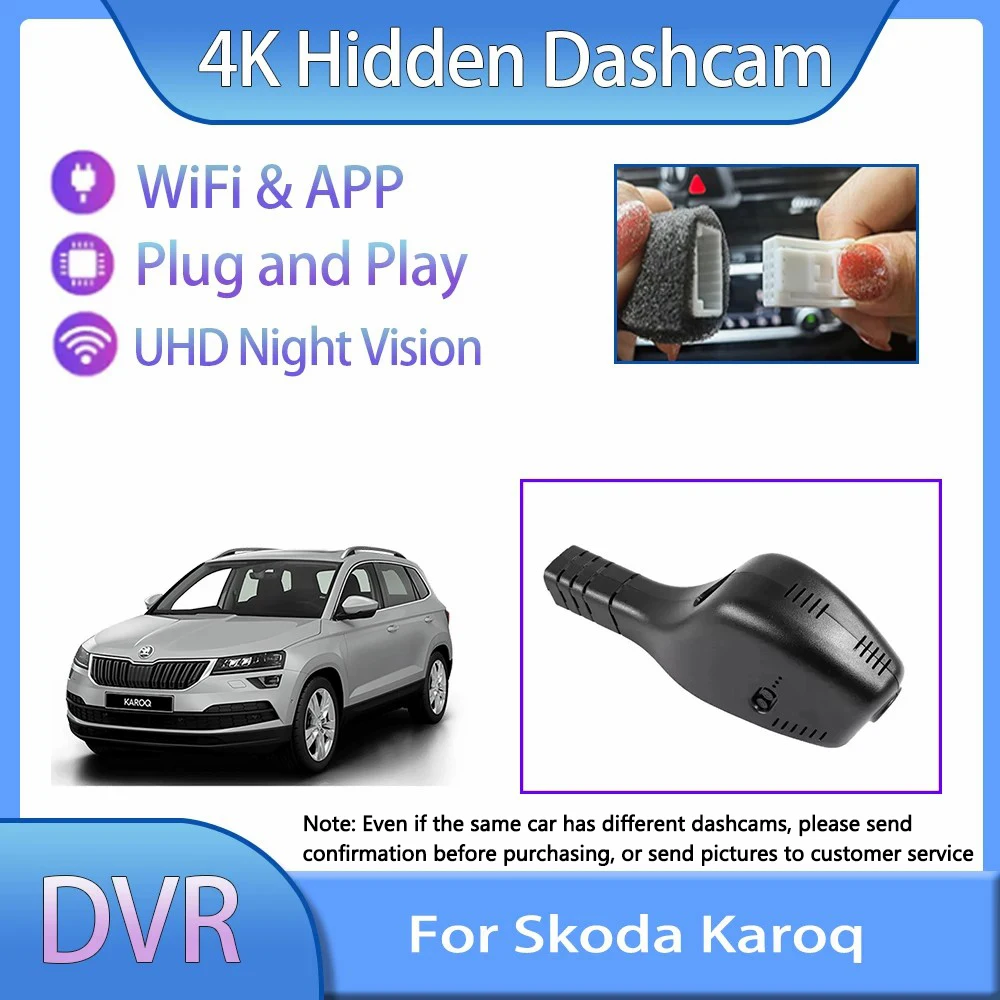 For Skoda Karoq NU7 2018 2019 2020 2021 2022 2023 2024 WIFI UHD Dashcam Car Accessories Dvr Camera Recorder Play Auto vehicle