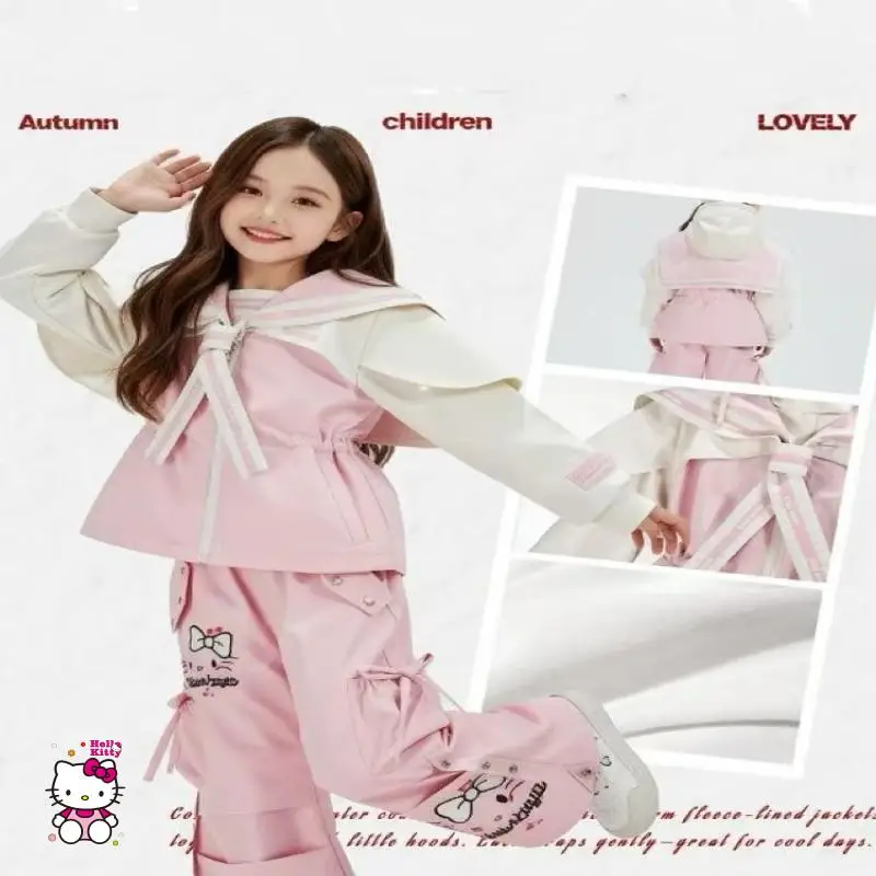 

Hot Sanrio Girl Pants Hello Kitty Kawaii Anime Spring and Autumn Sports Student Casual Loose Outdoor Pants Children's Clothing