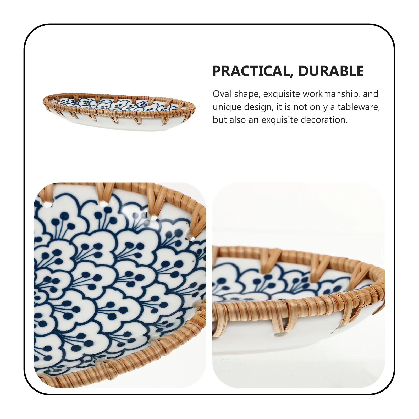 

1Pcs Japanese-Style Rattan Fruit Plate Oval Ceramic Dish Creative Stoneware Handmade Tableware Household Use Creative Plate