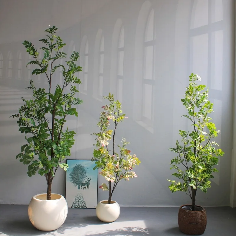 Simulation green plant high-end light luxury snowflake wood potted plant living room hotel homestay large floor fake tree