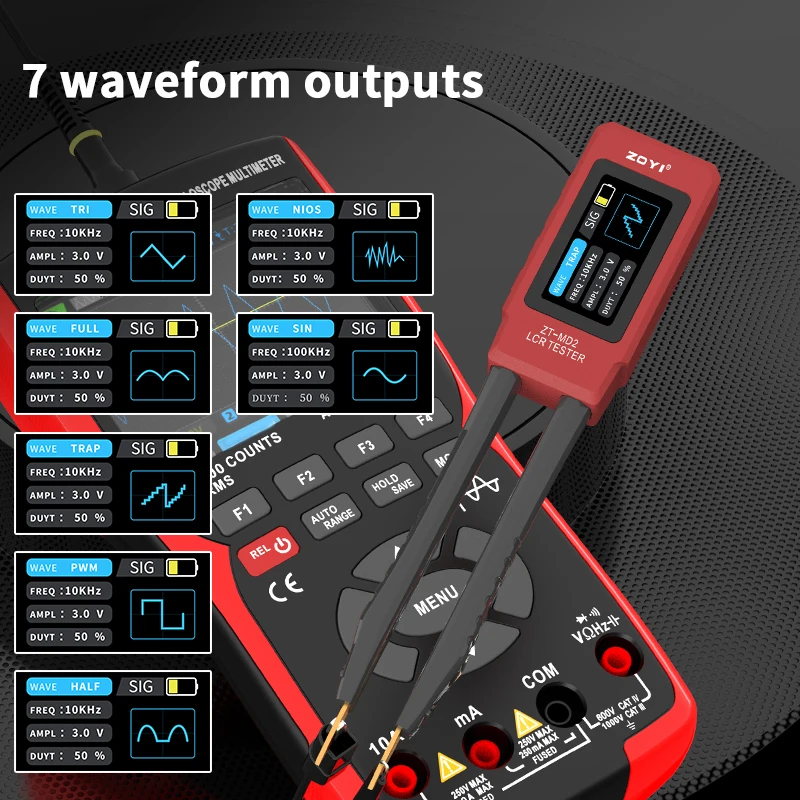 

ZOYI ZT-MD2 LCR Tweezer: Auto-ID, measures voltage/resistance/frequency(100KHz), continuity test. For electronics repair