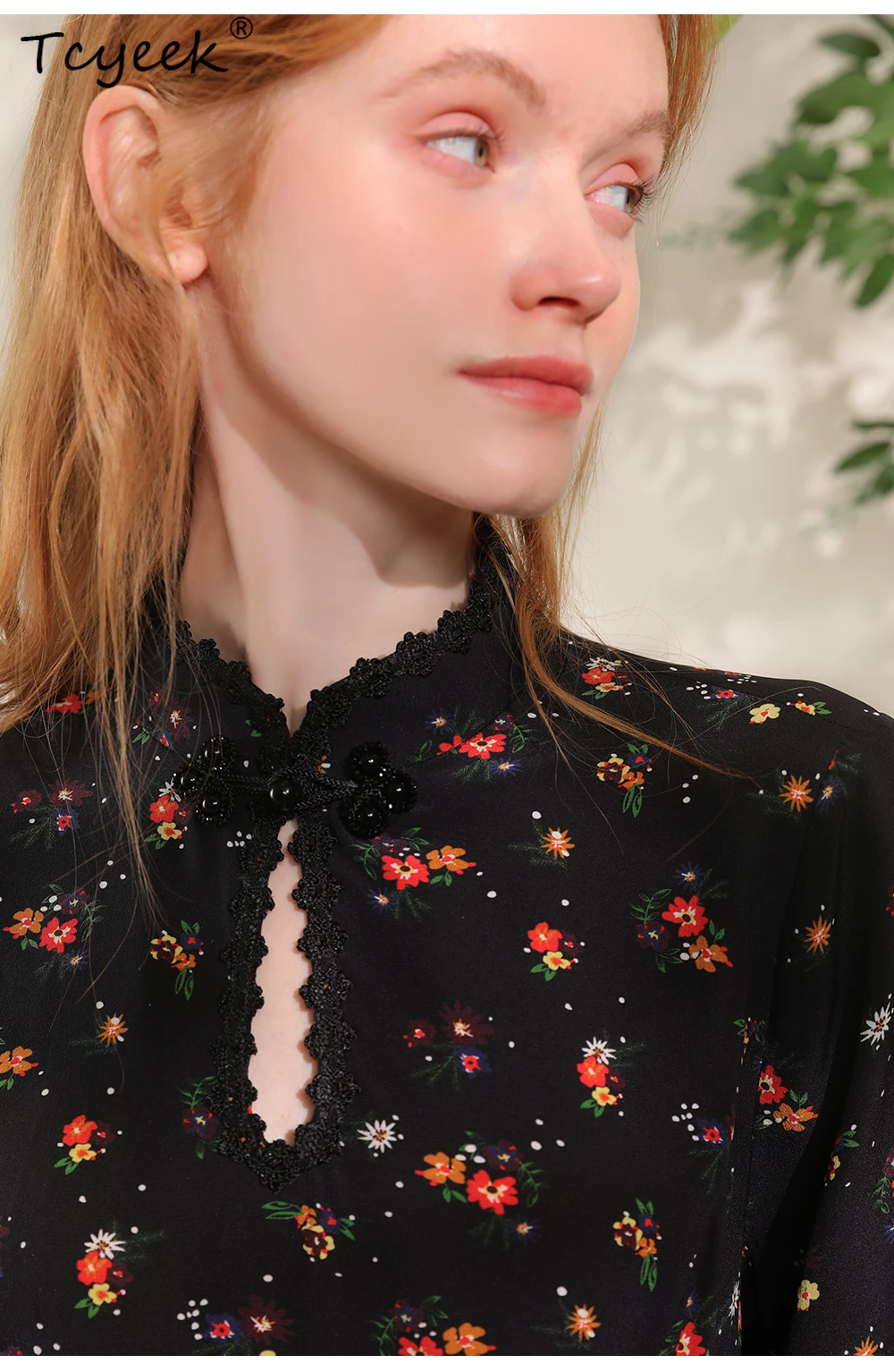 Tcyeek,100% ผ้าไหมแท้,ผู้หญิงแขนสั้นตัดเฉียง,จีนVINTAGE Cheongsam,2024 ฤดูร้อนฤดูใบไม้ร่วงใหม่D47143QM