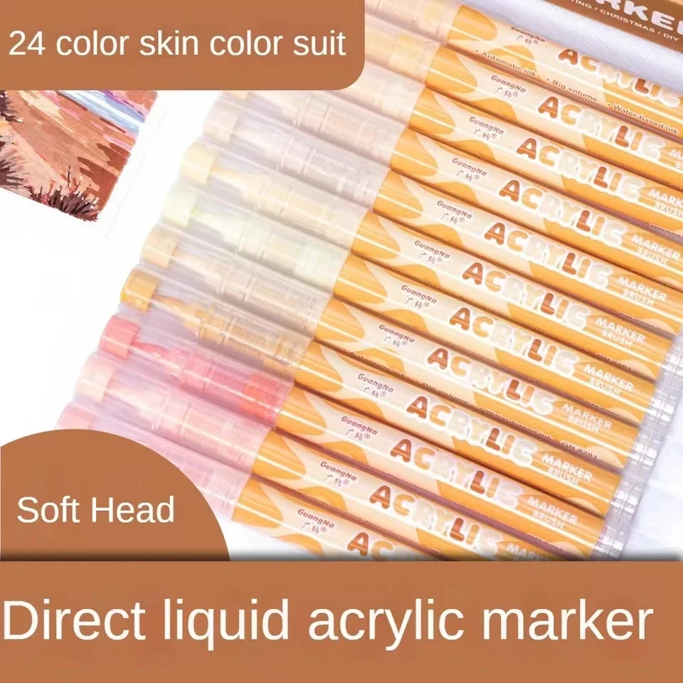 24 Color  Straight Liquid Soft-head Acrylic Marker Pen Opaque Color Stackable Student-specific Watercolor Paint Markers