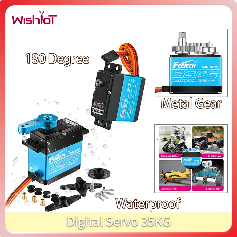 Cyfrowy standardowy serwomechanizm 35KG FT5330M Stalowa przekładnia 180 stopni Wodoodporny serwomechanizm o wysokim momencie obrotowym do robota samochodowego Samolot Zabawka DIY
