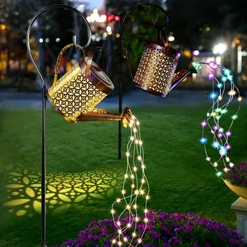 Metall Laterne Solar Gießkanne Licht Outdoor Solar Wasserfall Lichter Wasserdichte Hängende Licht Garten Dekor Fee Kunst Dekorativ