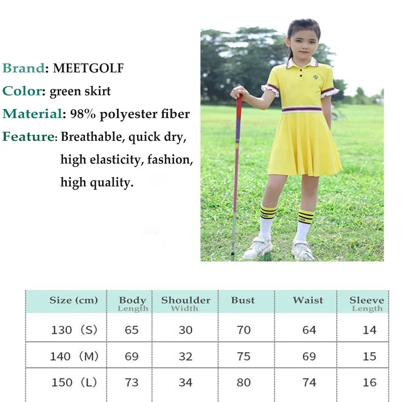 MG Clothes Girls Golf Short Sleeve Dark Yellow Dress Slim Girl Sports Young Children Shirts Soft Breathable Wear Skirts