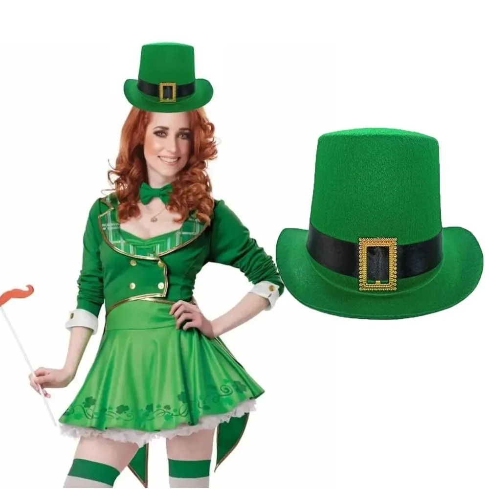 Unisex Leprechaun Hat Black Ribbon Felt St. Patrick's Day Costume Lincoln Hat Magician's Cap St. Patrick's Day Green Hat